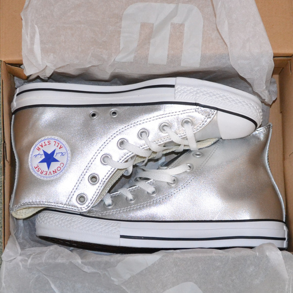 shiny silver converse